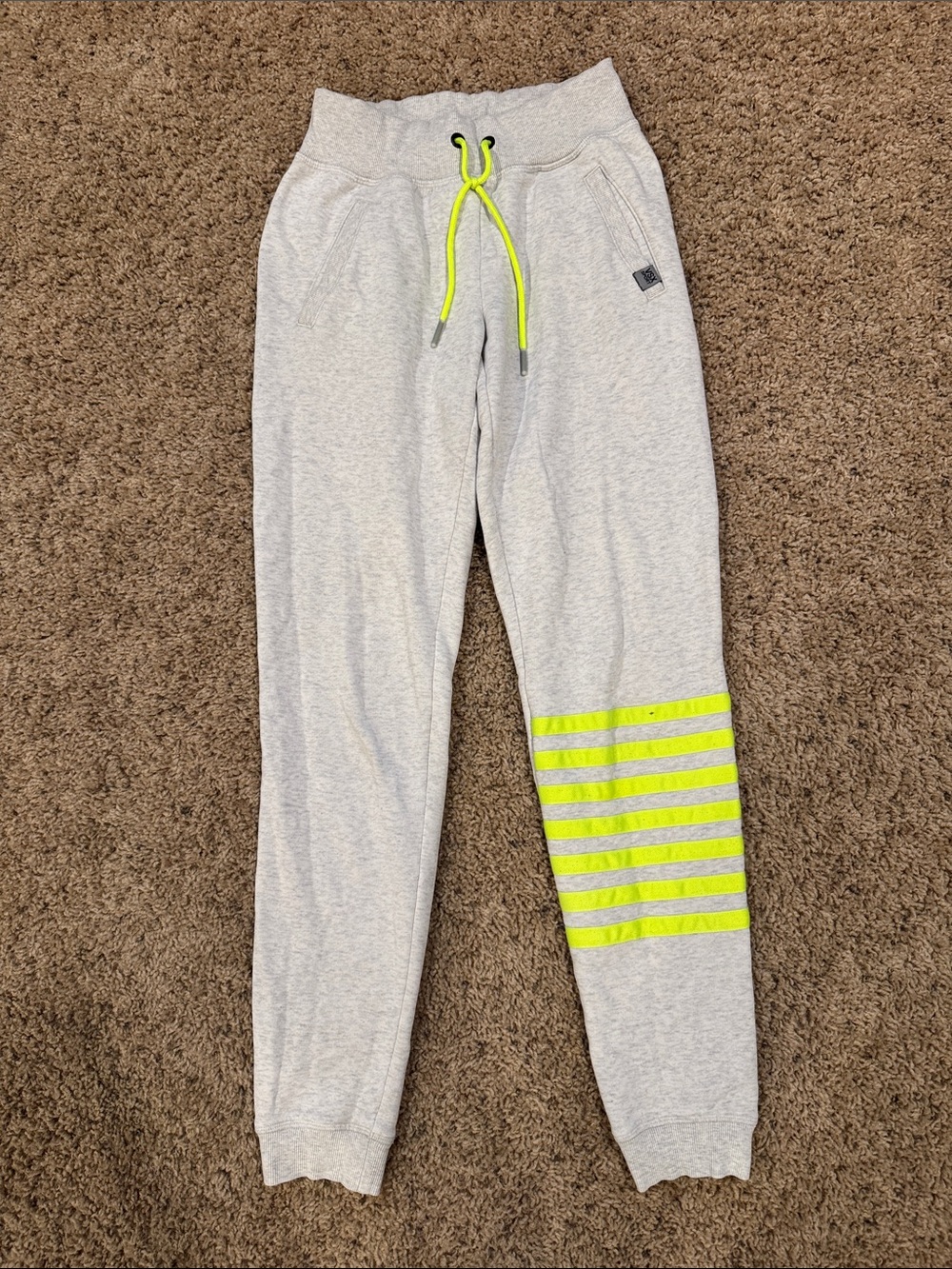 Victoria Secret Sport Light Gray Jogger Sweatpants with Neon Yellow Stripes